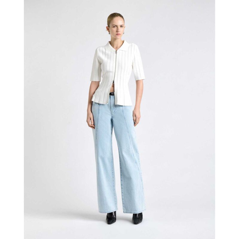 Cue Zipper Front Peplum Knit Top image number 2